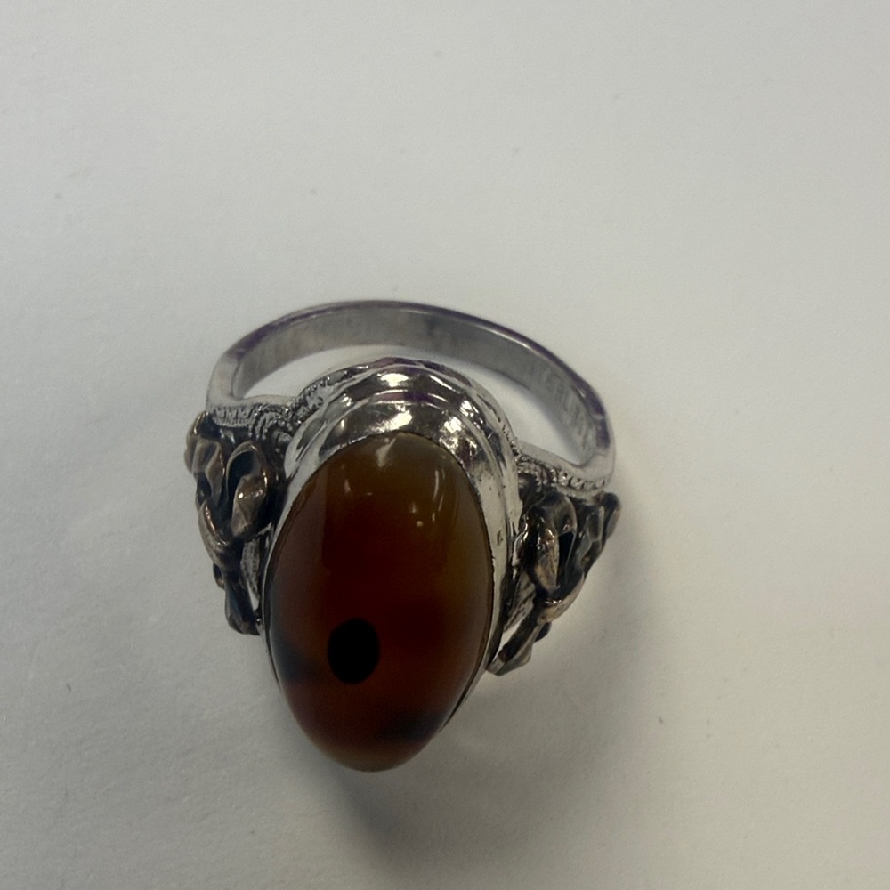 Sterling Silver Brown Agate Oval Ring - Women's Brown Gemstone Ring